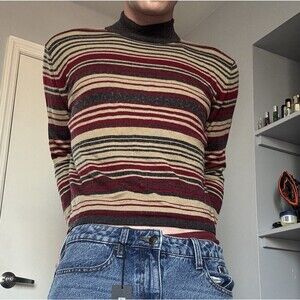 Vintage Jones wear brown, red and beige stripe sweater turtleneck XL slim fit